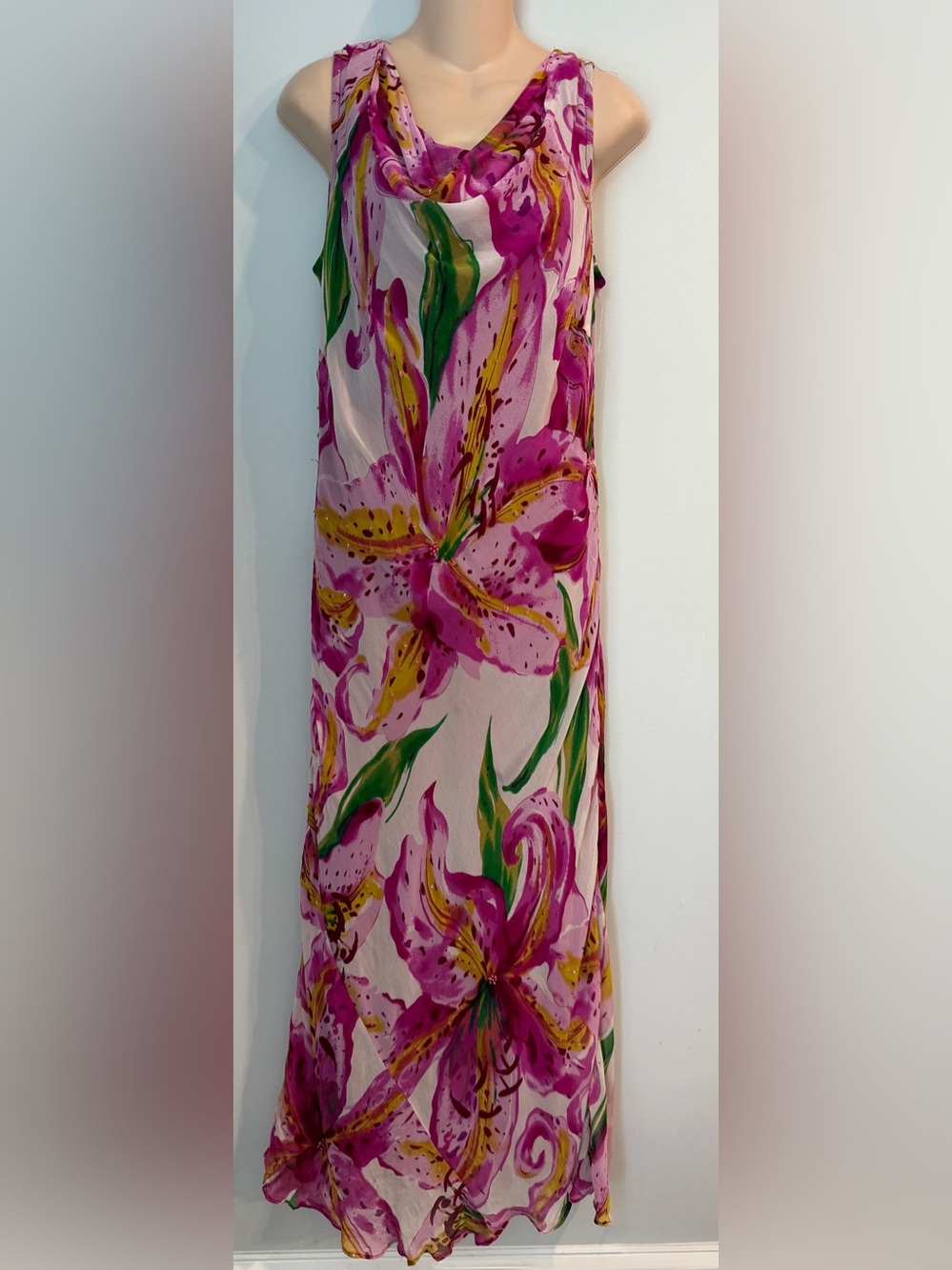 PARADISE NY Y2K 90's Cowl Neck Fairy Floral Maxi Dress size L NWT